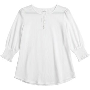 Xieerduo Puff Sleeve Top Women M White New Smocked Cuff 3/4 Sleeve Blouse